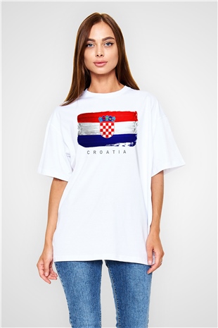 Hırvatistan Beyaz Oversize Tişört Oversize T-shirt - TişörtFabrikası