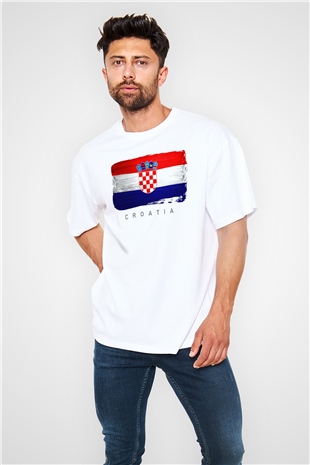 Hırvatistan Beyaz Oversize Tişört Oversize T-shirt - TişörtFabrikası