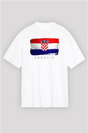 Hırvatistan Beyaz Oversize Tişört Oversize T-shirt - TişörtFabrikası