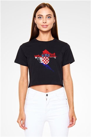 Hırvatistan Siyah Crop Top Tişört