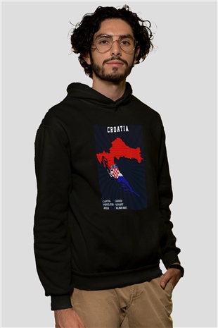 Hırvatistan Siyah Unisex Hoodie