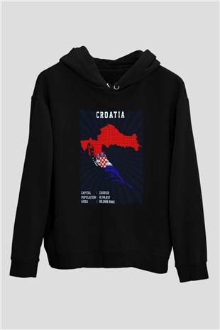 Hırvatistan Siyah Unisex Hoodie