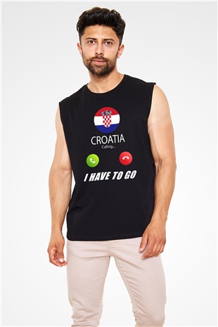 Hırvatistan Siyah Unisex Kolsuz Tişört