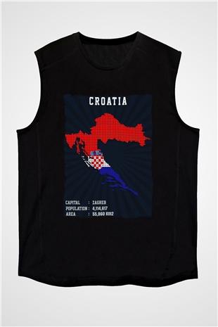 Hırvatistan Siyah Unisex Kolsuz Tişört