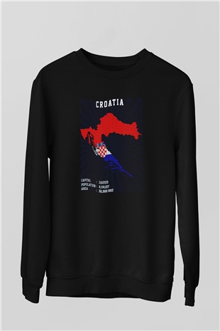 Hırvatistan Siyah Unisex Sweatshirt