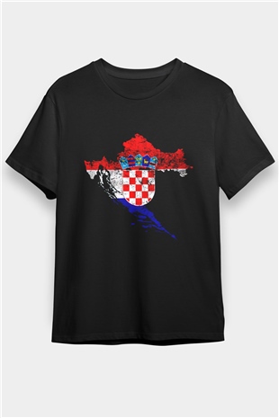 Hırvatistan Siyah Unisex Tişört T-Shirt - TişörtFabrikası