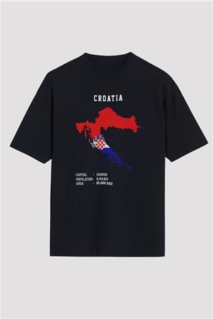 Hırvatistan Siyah Oversize Tişört Oversize T-shirt - TişörtFabrikası