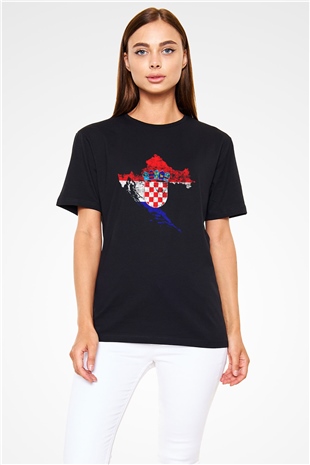 Hırvatistan Siyah Unisex Tişört T-Shirt - TişörtFabrikası