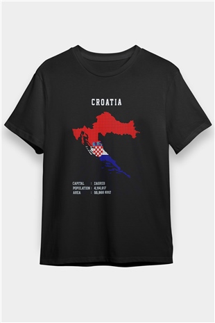 Hırvatistan Siyah Unisex Tişört T-Shirt - TişörtFabrikası