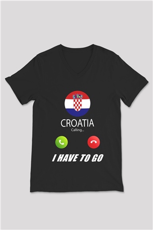 Hırvatistan Siyah Unisex V Yaka Tişört