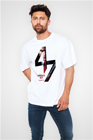 Hitman Beyaz Unisex Oversize Tişört T-Shirt