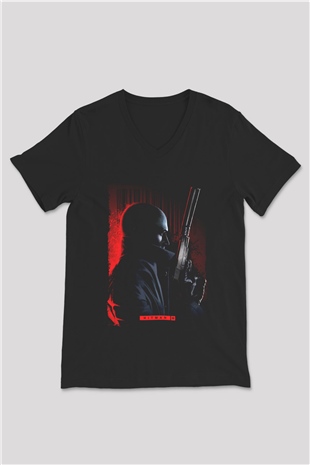 Hitman Siyah Unisex V Yaka Tişört