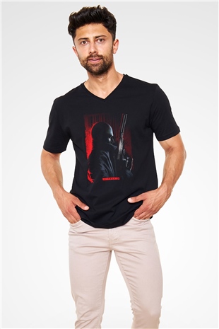 Hitman Siyah Unisex V Yaka Tişört