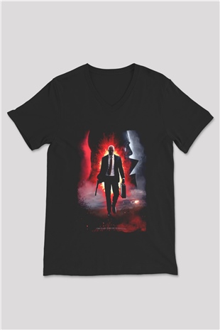 Hitman Siyah Unisex V Yaka Tişört