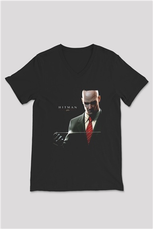 Hitman Siyah Unisex V Yaka Tişört