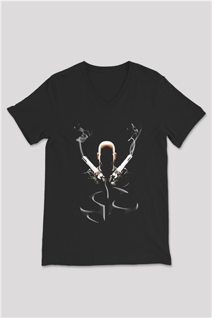 Hitman Siyah Unisex V Yaka Tişört T-Shirt