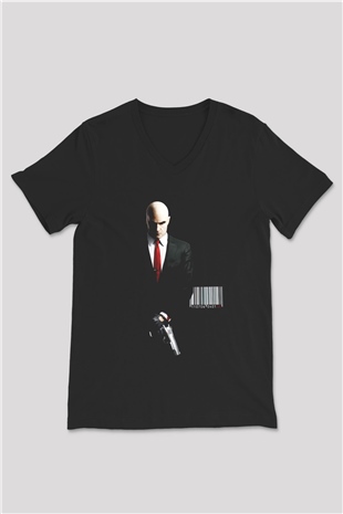 Hitman Siyah Unisex V Yaka Tişört T-Shirt