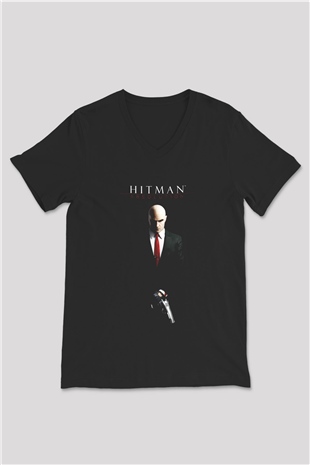 Hitman Siyah Unisex V Yaka Tişört T-Shirt