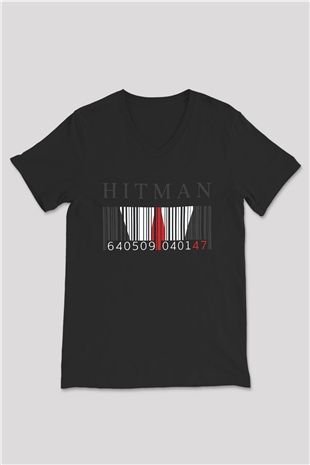 Hitman Siyah Unisex V Yaka Tişört T-Shirt