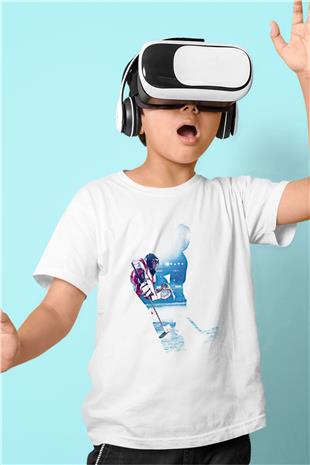 Hokey Baskılı Unisex Beyaz Çocuk Tişört - Tshirt