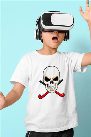 Hokey Baskılı Unisex Beyaz Çocuk Tişört - Tshirt