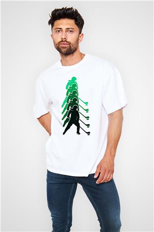Hokey Baskılı Unisex Beyaz Oversize Tişört - Tshirt