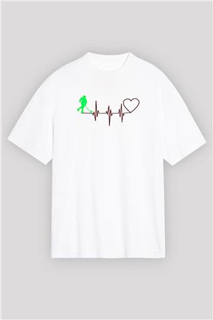 Hokey Baskılı Unisex Beyaz Oversize Tişört - Tshirt