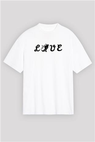Hokey Baskılı Unisex Beyaz Oversize Tişört - Tshirt