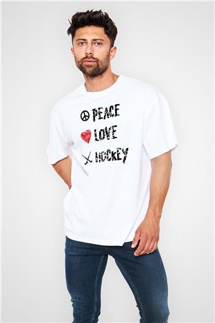 Hokey Baskılı Unisex Beyaz Oversize Tişört - Tshirt