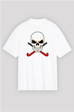 Hokey Baskılı Unisex Beyaz Oversize Tişört - Tshirt