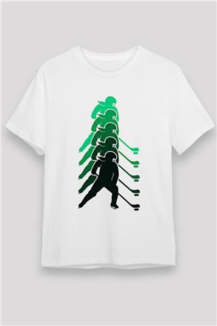 Hokey Baskılı Unisex Beyaz Tişört - Tshirt