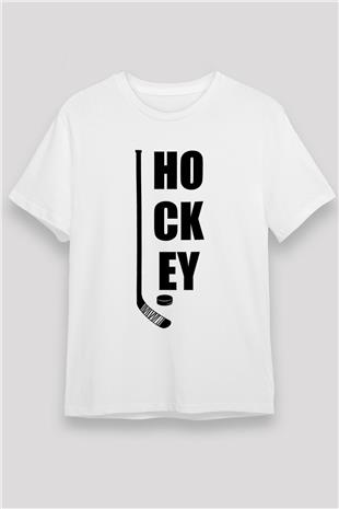 Hokey Baskılı Unisex Beyaz Tişört - Tshirt