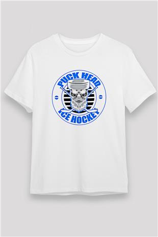 Hokey Baskılı Unisex Beyaz Tişört - Tshirt