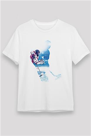 Hokey Baskılı Unisex Beyaz Tişört - Tshirt