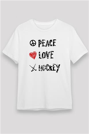 Hokey Baskılı Unisex Beyaz Tişört - Tshirt