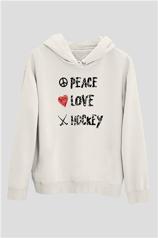 Hokey Baskılı Unisex Ekru Hoodie
