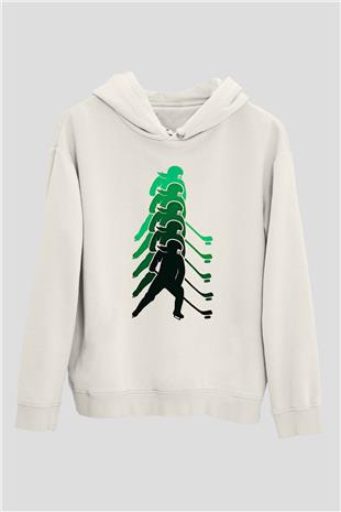 Hokey Baskılı Unisex Ekru Hoodie
