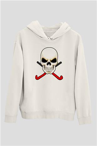 Hokey Baskılı Unisex Ekru Hoodie