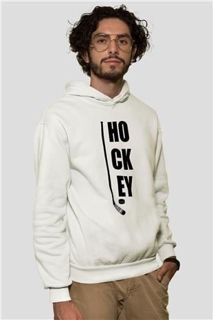 Hokey Baskılı Unisex Ekru Hoodie