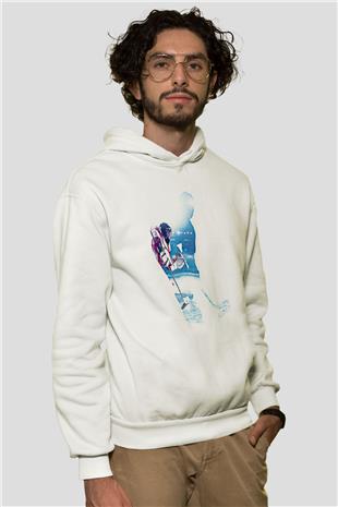 Hokey Baskılı Unisex Ekru Hoodie