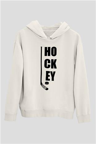 Hokey Baskılı Unisex Ekru Hoodie