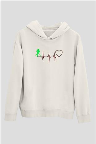 Hokey Baskılı Unisex Ekru Hoodie