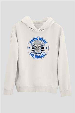 Hokey Baskılı Unisex Ekru Hoodie