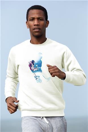 Hokey Baskılı Unisex Ekru Sweatshirt