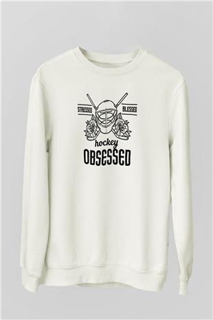 Hokey Baskılı Unisex Ekru Sweatshirt