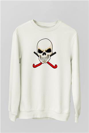 Hokey Baskılı Unisex Ekru Sweatshirt