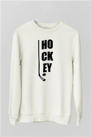 Hokey Baskılı Unisex Ekru Sweatshirt