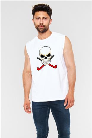 Hokey Baskılı Unisex Kolsuz Beyaz Tişört