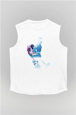 Hokey Baskılı Unisex Kolsuz Beyaz Tişört