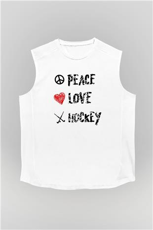 Hokey Baskılı Unisex Kolsuz Beyaz Tişört